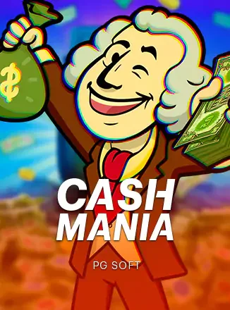 ภาพปกเกม Cash Mania ค่าย PG (ตัวละครการ์ตูนถือถุงเงิน) ประกอบหัวข้อทดลอง PG