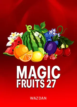 ภาพปกเกม Magic Fruits 27 ค่าย Wazdan (ผลไม้หลากสีบนพื้นแดง) ประกอบหัวข้อตัวคูณและ Tumble