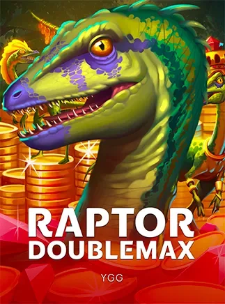 ภาพปกเกม Raptor DoubleMax ค่าย YGG (ไดโนเสาร์แรปเตอร์ถือเหรียญ) ประกอบหัวข้อห้องทดลองฟีเจอร์